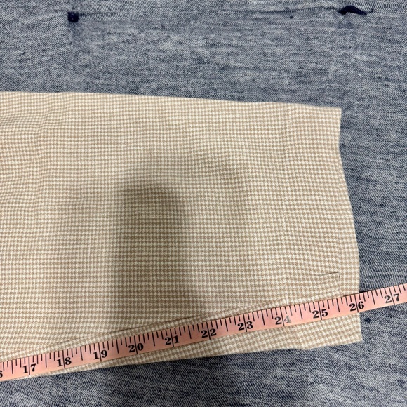 Abercrombie & Fitch Long Linen-blend Pleated Tapered Pants Beige Gingham Size L - Picture 8 of 8